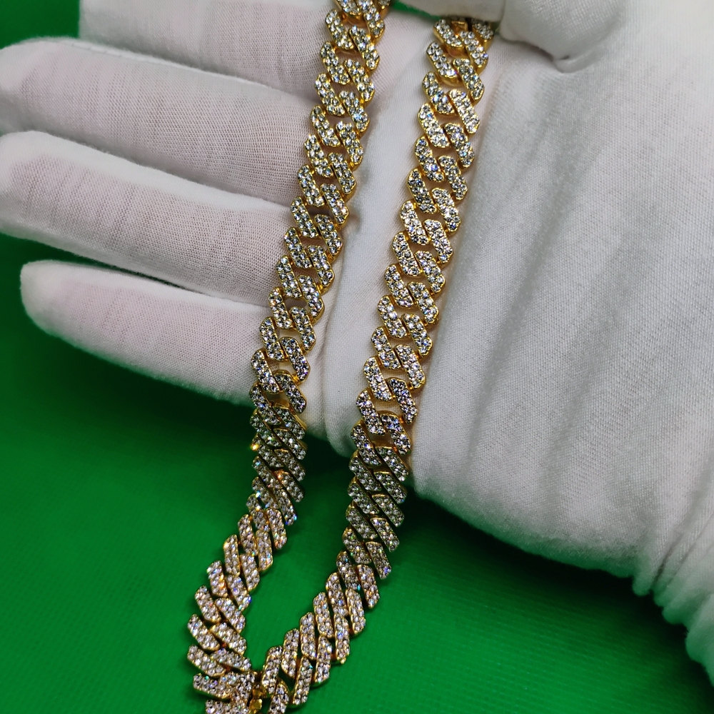 Men's Gold-Tone Cuban Link Necklace with Clear Stones